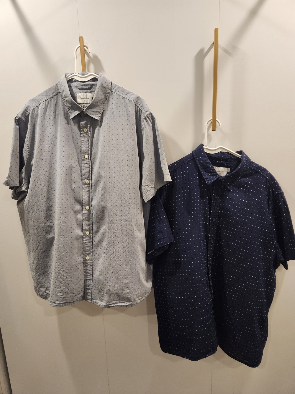 2 Men's Short Sleeve Dot-Print Chambray Shirts